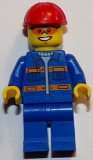 LEGO con010 Blue Jacket with Pockets and Orange Stripes, Blue Legs, Red Construction Helmet, Orange Sunglasses